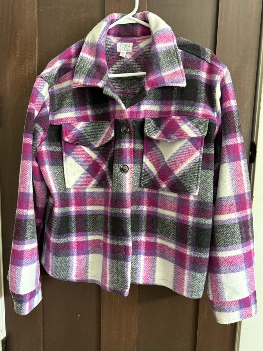 Time and Tru Pink and Gray Plaid Utility Shacket